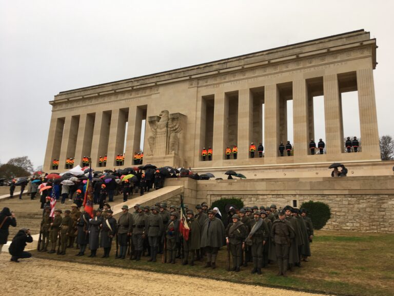 Local citizens and Americans gathered at Chateau-Thierry American Monument on November 11