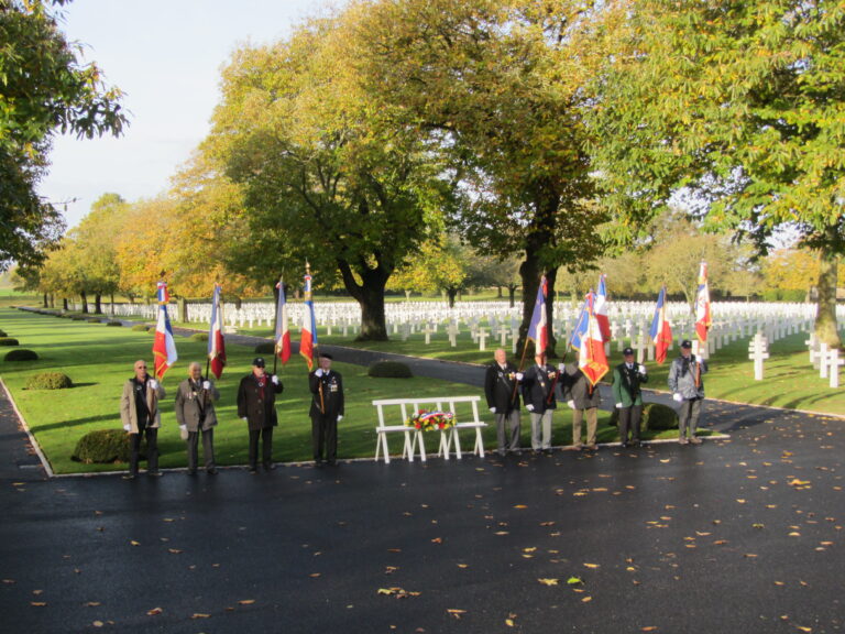 A floral wreath was laid during the 2016 Veterans Day Ceremony at Brittany American Cemetery.