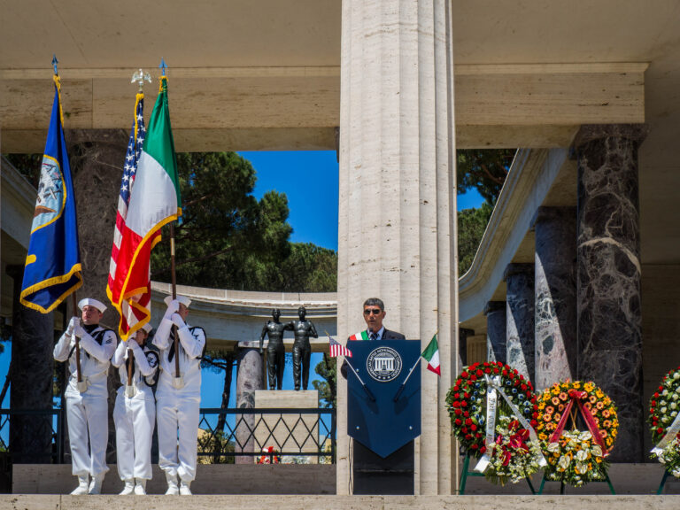 Mayor Angelo Casto of Nettuno spoke during the 2017 Memorial Day Ceremony at Sicily-Rome American Cemetery.