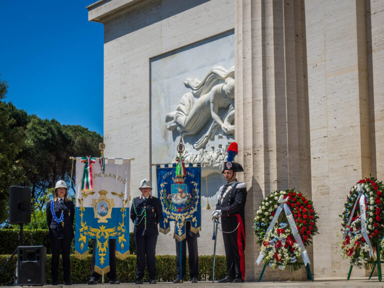 The city banners of Anzio and Nettuno were on display during the 2017 Memorial Day Ceremony at Sicily-Rome American Cemetery.