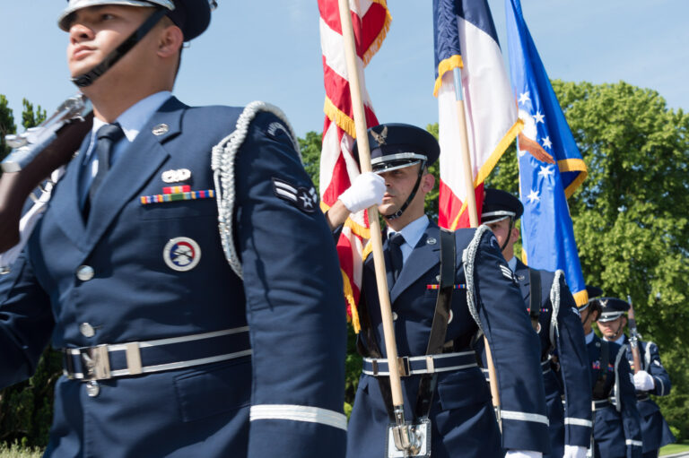 A U.S. Honor Platoon participated in the 2017 Memorial Day Ceremony at Meuse-Argonne American Cemetery. Photo Credit: Chantal Mistral-Bernard.