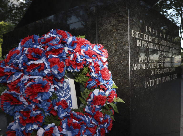 A wreath was laid during the Battle of the Atlantic 75th Anniversary Ceremony at the East Coast Memorial in May 2018.