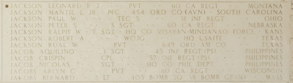 A rosette placed next to the name of Pvt. Leonard R. J. Lackson Jan. 18 at Manila American Cemetery signifies that he has been identified.