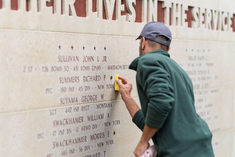 A rosette next to the name of Pfc. Richard P. Summers on the Walls of the Missing at Epinal American Cemetery signifies he has been identified. (Photo: American Battle Monuments Commission)