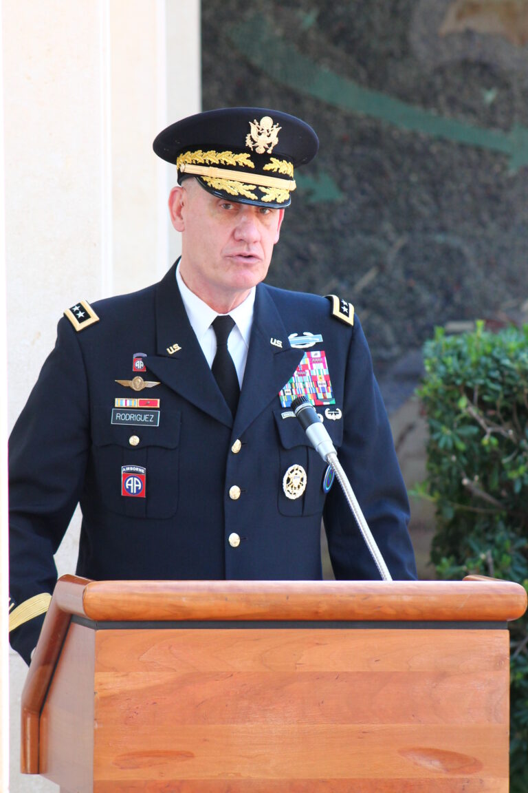 Gen. David Rodriguez delivers remarks during the 2016 Memorial Day Ceremony at North Africa American Cemetery. Image courtesy of AFRICOM.