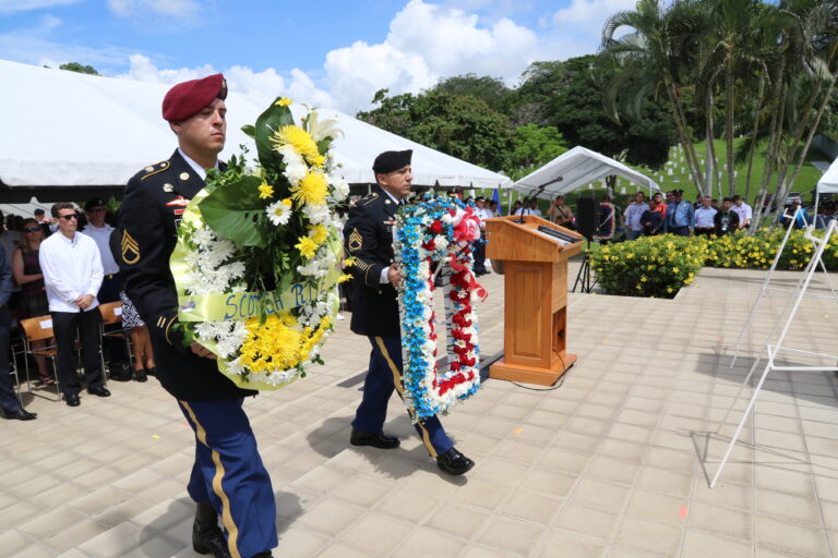 Members of the U.S. military participate in the 2016 Memorial Day Ceremony at Corozal American Cemetery. Photo credit: Miguel Moreno