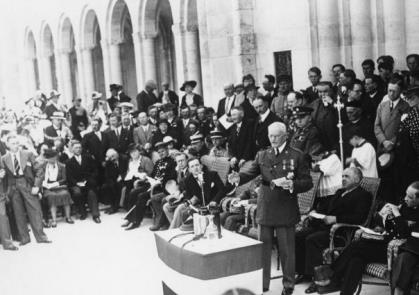 General John Pershing at the formal dedication of the Meuse-Argonne American Cemetery on Memorial Day 1937.