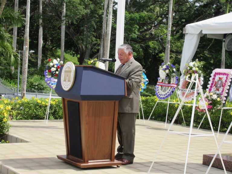 Retired Maj. Gen. Alfred Valenzuela delivers remarks during the 2017 Memorial Day Ceremony at Corozal American Cemetery.