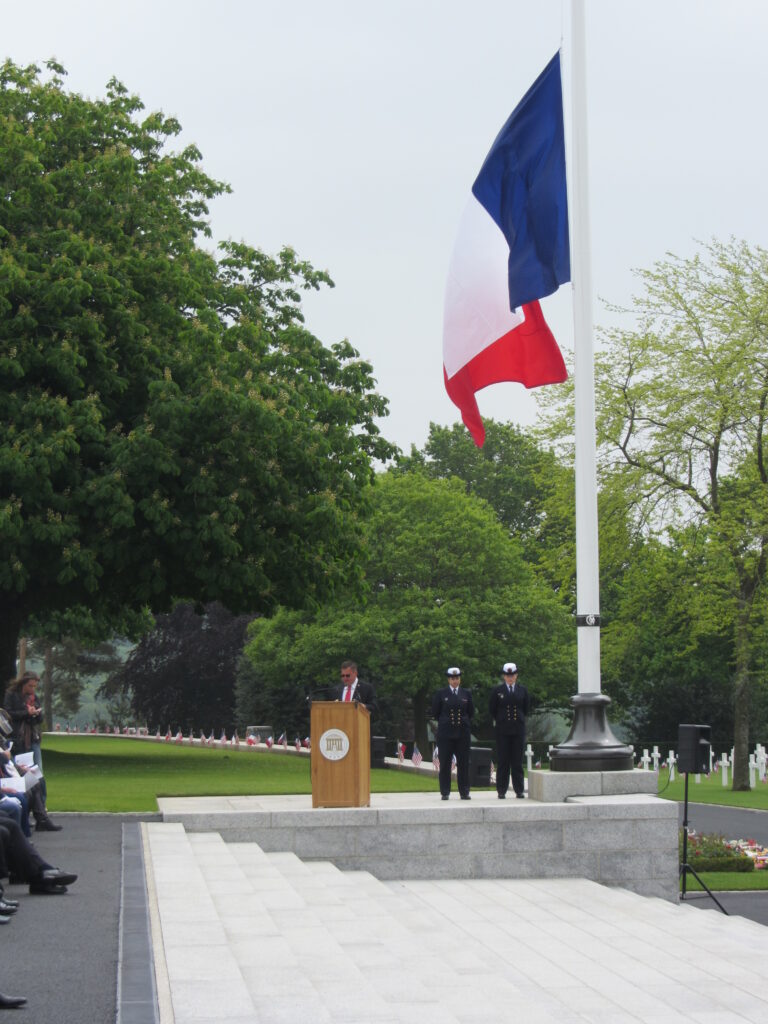 Superintendent Bruce Malone delivers remarks during the 2016 Memorial Day Ceremony at Brittany American Cemetery.