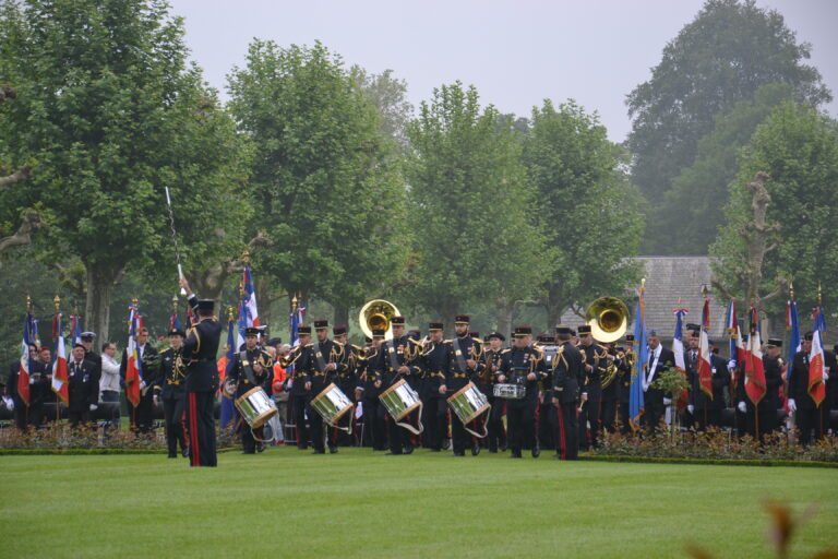 Members of a French military band participate in the 2016 Memorial Day Ceremony at Aisne-Marne American Cemetery. Image courtesy of Jennifer Lesaque.