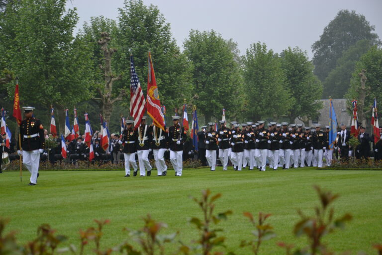 U.S. Marines participates in the 2016 Memorial Day Ceremony at Aisne-Marne American Cemetery. Image courtesy of Jennifer Lesaque.Image courtesy of Jennifer Lesaque.