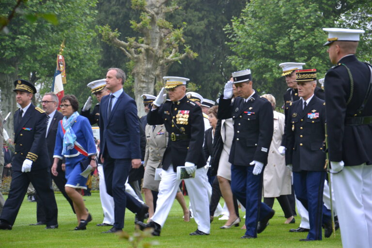 Members of the official party participate in the 2016 Memorial Day Ceremony at Aisne-Marne American Cemetery. Image courtesy of Jennifer Lesaque.