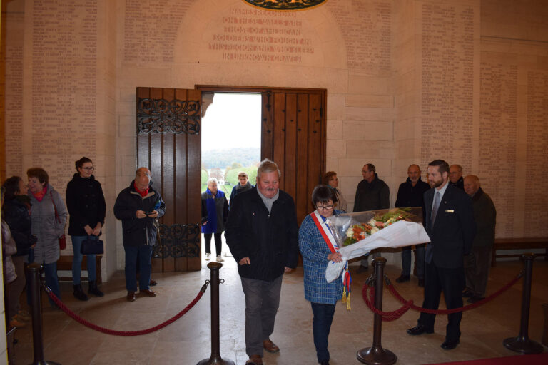 Mayor of Belleau Nadia Crapart lays a wreath in the chapel at Aisne-Marne American Cemetery on Veterans Day 2016.