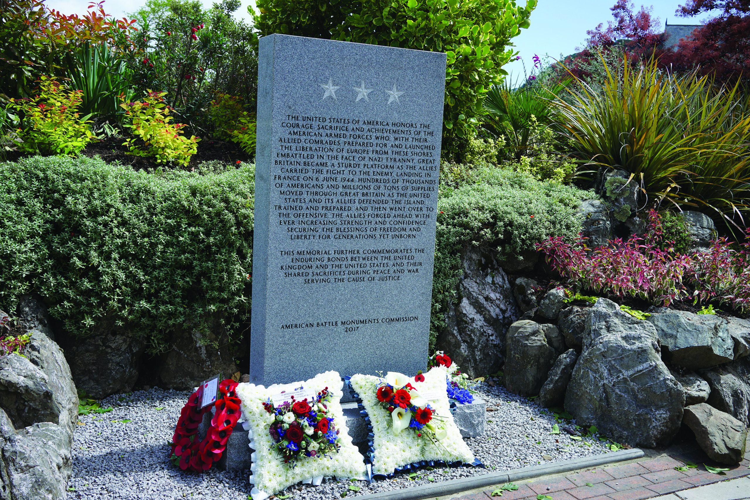 Picture of Dartmouth Monument with wreaths. Credit: American Battle Monuments Commission. 