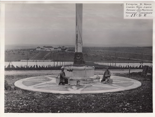 Picture of the construction of the flagpoles at Meuse-Argonne American Cemetery – Nov. 28, 1931. Credit: American Battle Monuments Commission. 