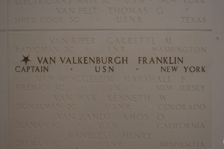 Detail of the Walls of the Missing from the Honolulu Memorial. Captain Franklin Van Valkenburgh