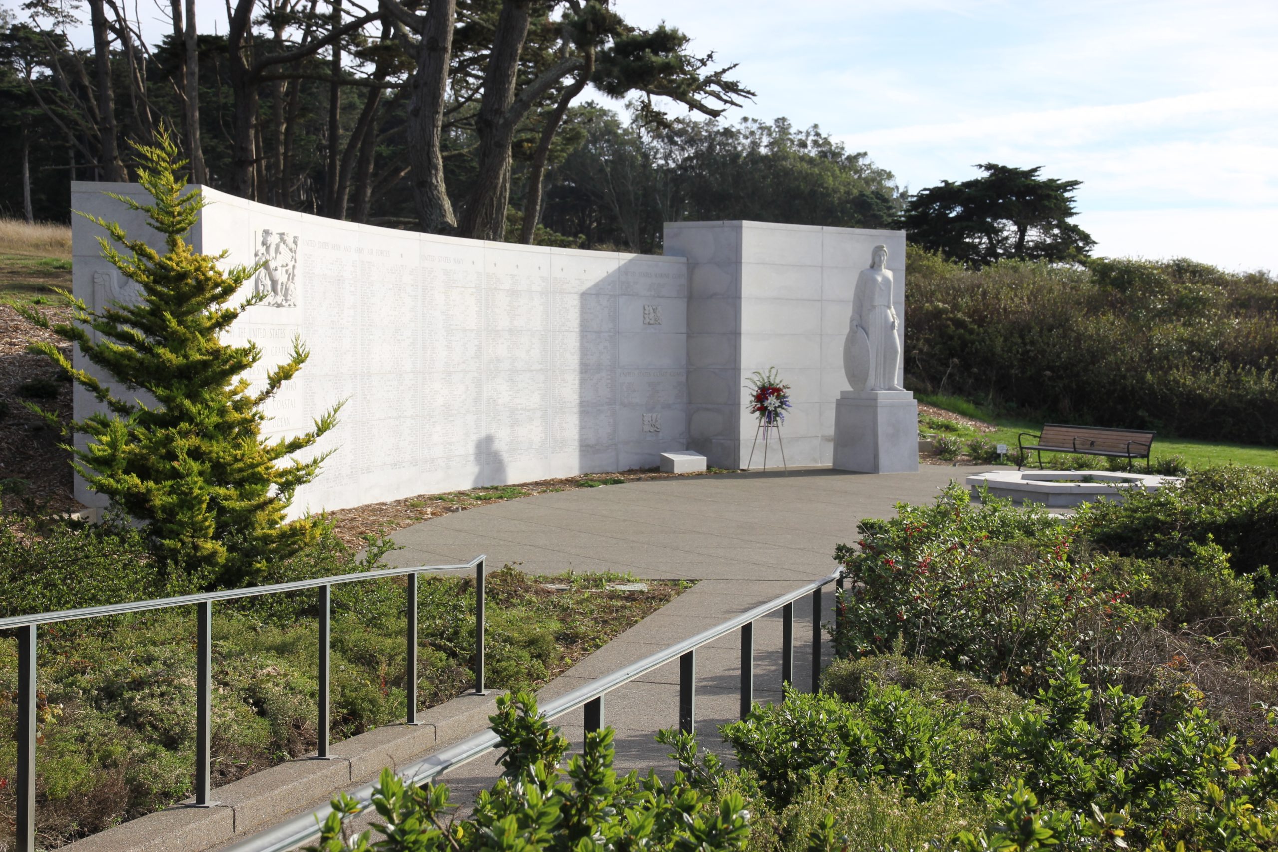 Picture of the ABMC wreath laid at the West Coast Memorial for Veterans Day 2025. Credit: Presidio Trust