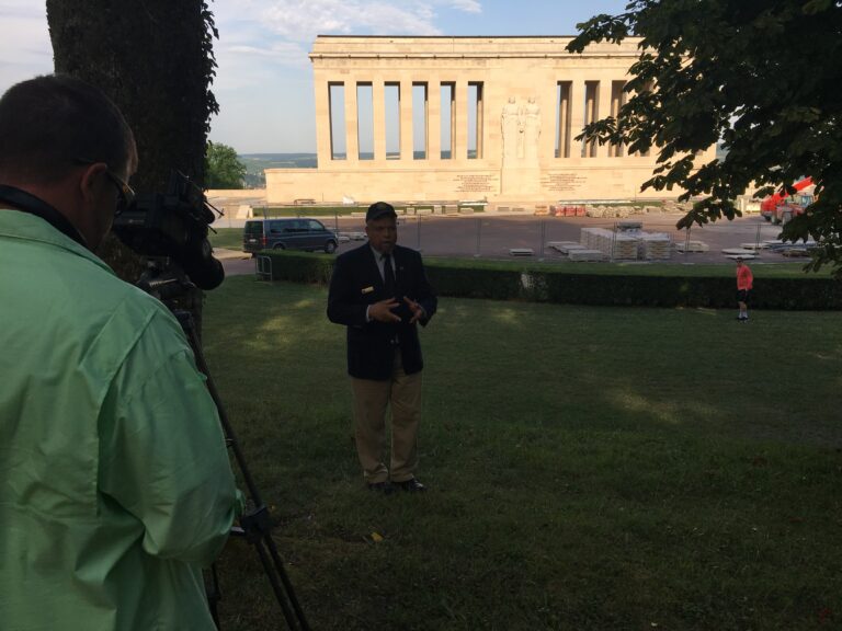 ABMC staff member Bill Gwaltney assisted the crew of American Rifleman while they filmed at ABMC sites in the summer of 2017.