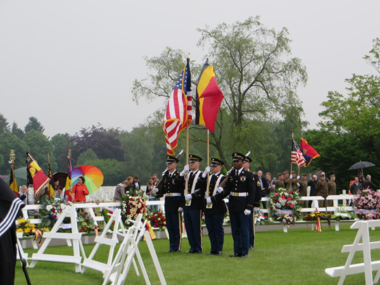 An American Color Guard participates in the 2015 Memorial Day Ceremony at Henri-Chapelle American Cemetery.