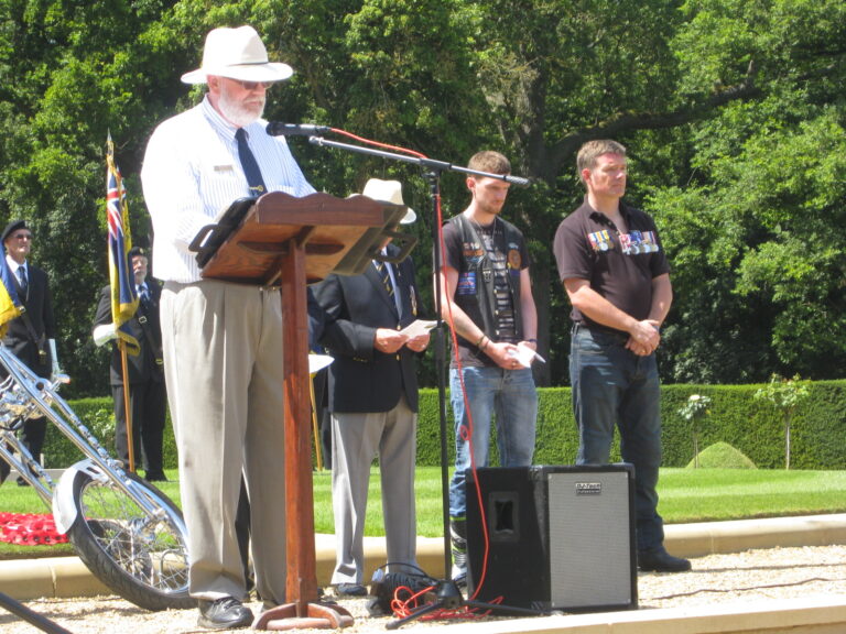 Superintendent Bruce Phelps delivers remarks during the annual Allied Memorial Ride ceremony at Cambridge American Cemetery.