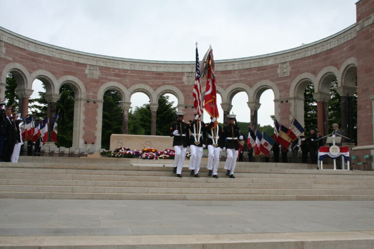 The colors are retired during the Memorial Day 2015 Ceremony at Oise-Aisne American Cemetery.