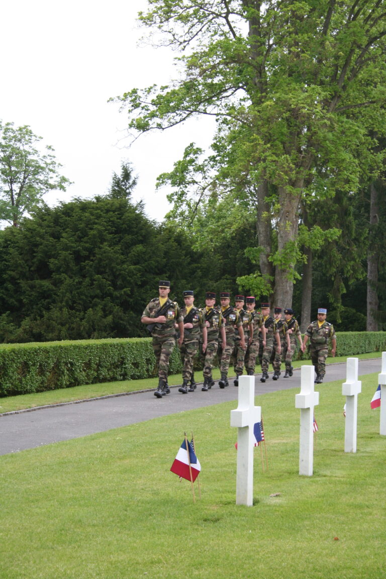 A French Honor Platoon marches out during the Memorial Day 2015 Ceremony at Oise-Aisne American Cemetery