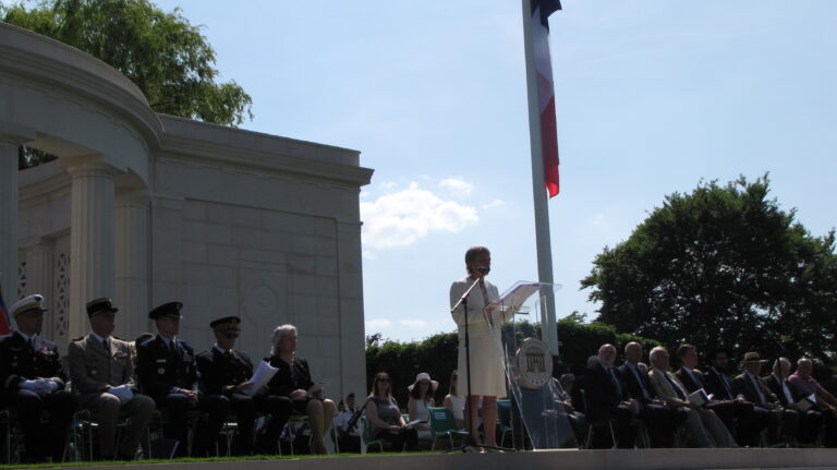 Lillian Pfluke served as the master of ceremonies for the 2017 Memorial Day Ceremony at St. Mihiel American Cemetery.