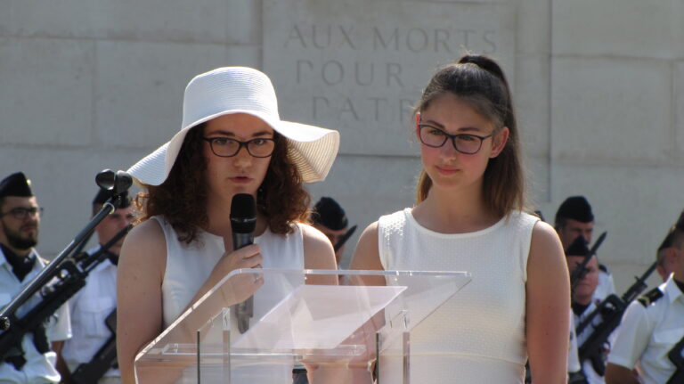 Students read a poem during the 2017 Memorial Day Ceremony at St. Mihiel American Cemetery.