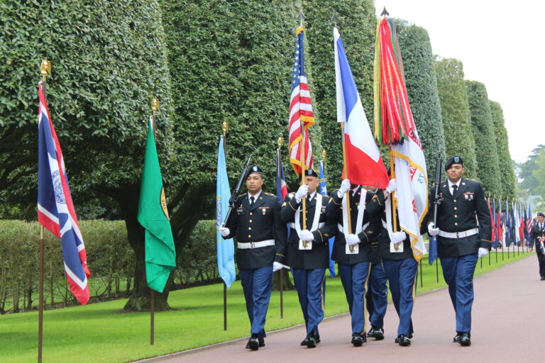 A U.S. Honor Guard participates in the 2016 Memorial Day Ceremony at Normandy American Cemetery.