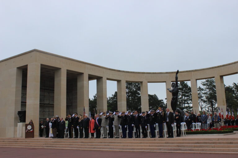 Members of the official party stand during the 2016 Memorial Day Ceremony at Normandy American Cemetery.