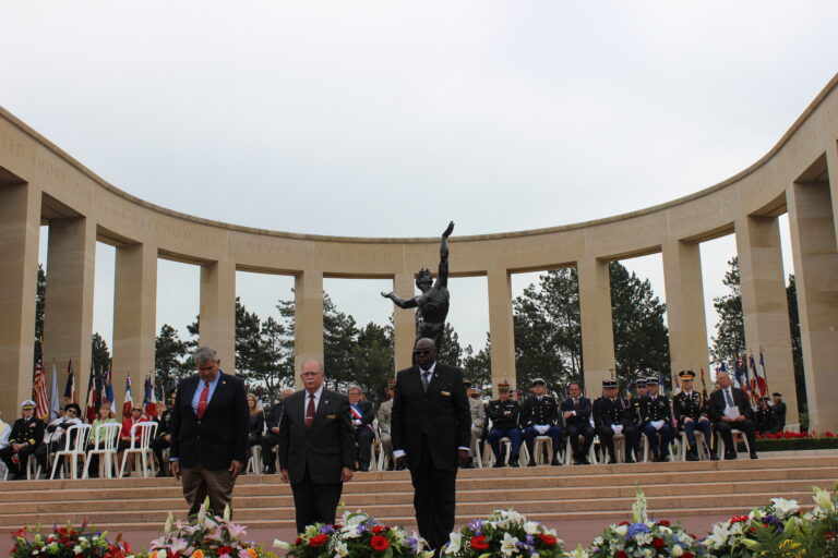 Superintendent Dan Neese and Deputy Superintendent Michael Coonce laid wreaths during the 2016 Memorial Day Ceremony at Normandy American Cemetery.