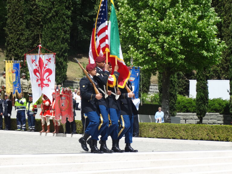 An American Honor Guard retires the colors at the end of the 2016 Memorial Day Ceremony at Florence American Cemetery.