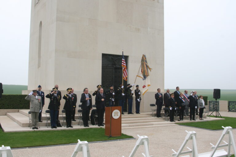 The 2016 Memorial Day Ceremony at Somme American Cemetery took place outside the memorial building. Image courtesy of Cédric Bonnouvrier.