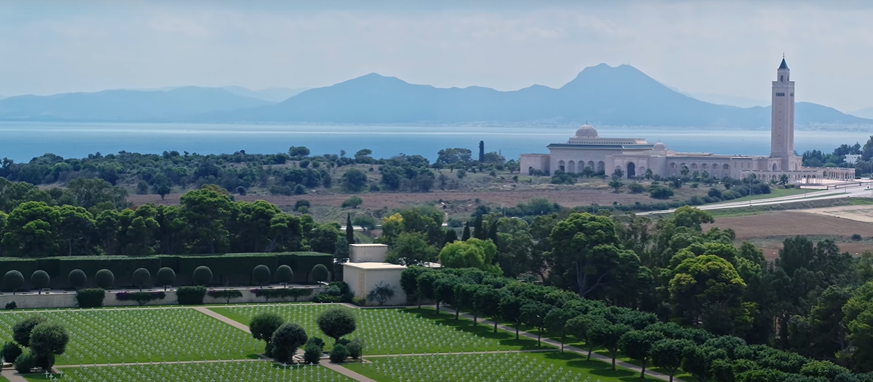 Picture of a Mosque behind the chapel at North Africa American Cemetery. Credit: American Battle Monuments Commission.