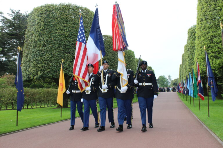 A U.S. Honor Guard participated in the 2017 Memorial Day Ceremony at Normandy American Cemetery.