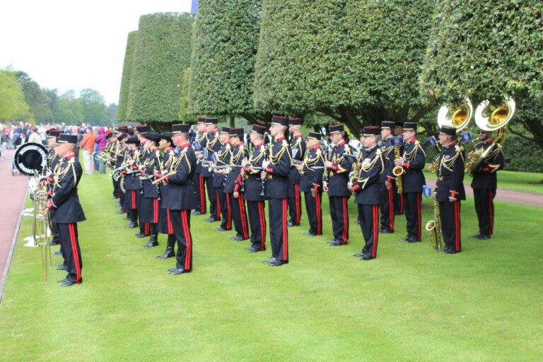 A French military band participates in the 2015 Memorial Day Ceremony at Normandy American Cemetery.