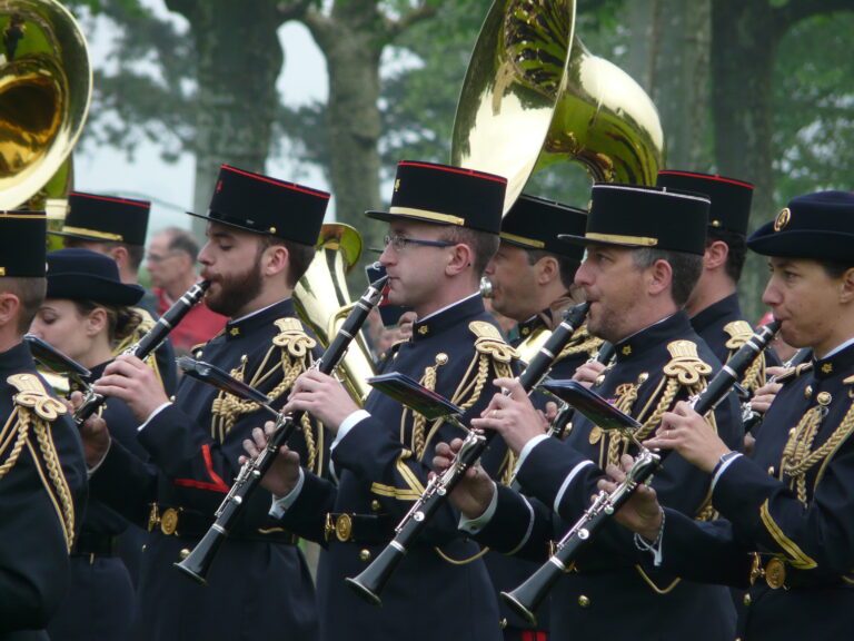 Members of a French military band participate in the 2016 Memorial Day Ceremony at Aisne-Marne American Cemetery. Image courtesy of Jennifer Lesaque.