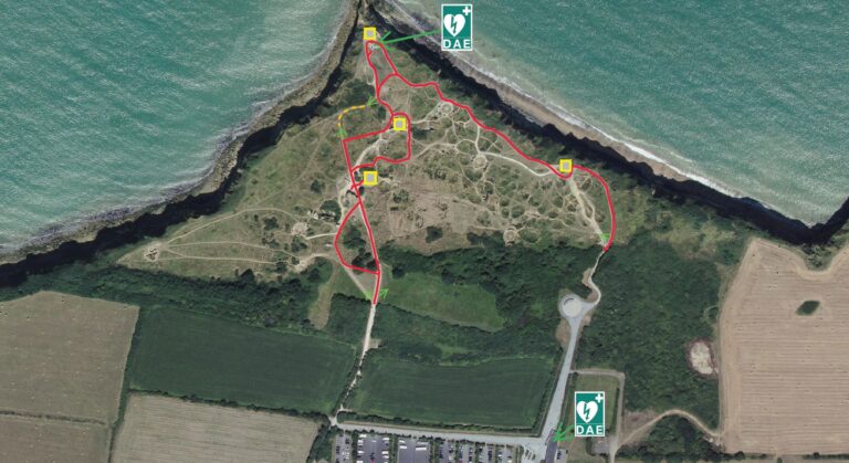 Map of preservation work at Pointe du Hoc Memorial