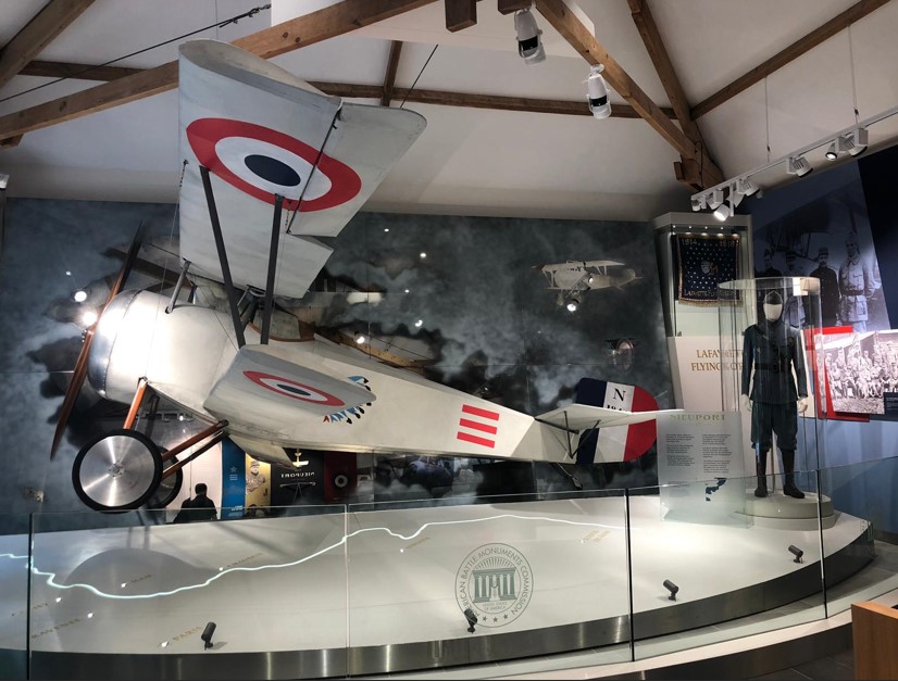 Picture of the replica of the Nieuport 17 present in the visitor center of Lafayette Escadrille Memorial Cemetery. Credits: American Battle Monuments Commission. 