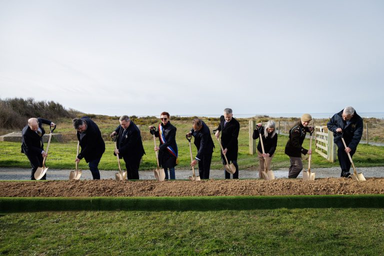 VVIPs at Pointe du Hoc groundbreaking event Feb. 17, 2026. Credit: ABMC/Julien Nguyen-Kim
