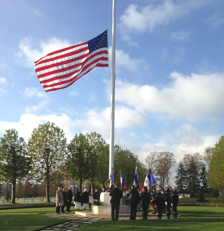 Local citizens and reenactors gathered at Oise-Aisne American cemetery for the 2016 Veterans Day Ceremony.