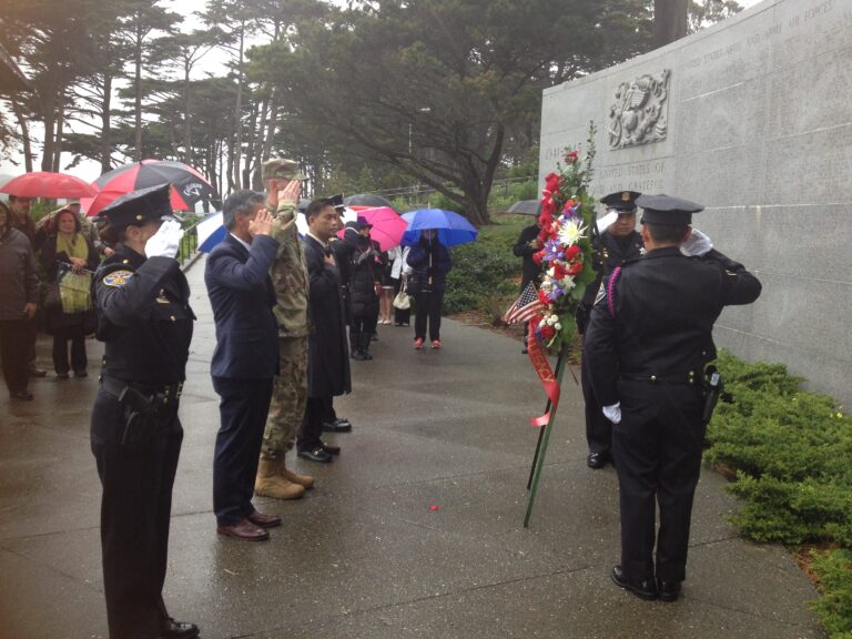 Understanding Sacrifice participant Jose Cumagun represented ABMC during a wreath-laying ceremony at the West Coast Memorial to commemorate the 75th anniversary of the Bataan Death March.