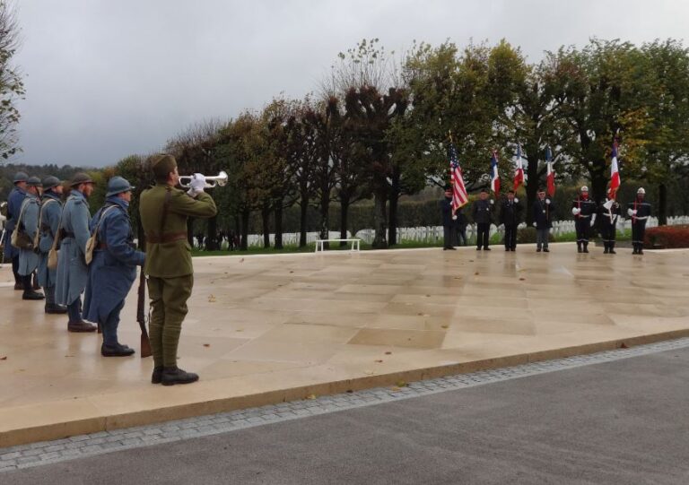 Reenactors and flag bearers participated in the 2016 Veterans Day Ceremony at Meuse-Argonne American Cemetery.